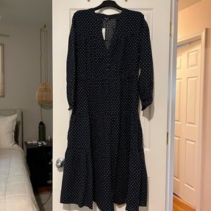 Madewell navy and white dobby tiered midi dress - XL, NWT